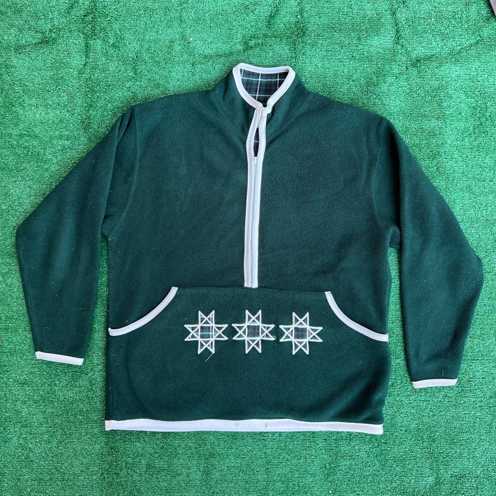 VINTAGE CRISTOPHER & BANKS GREEN FLEECE HALF ZIP STAR EMBROIDERY FESTIVE SMALL